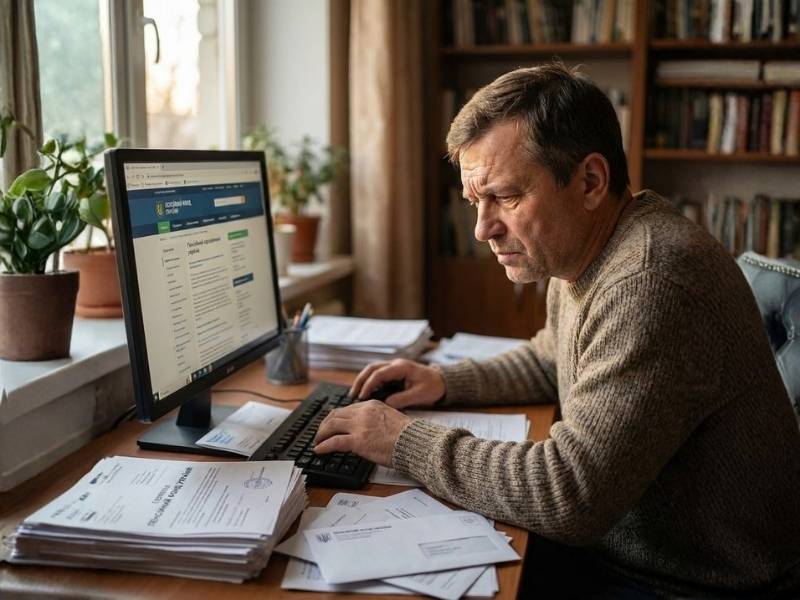Людина працює з документами про пенсію